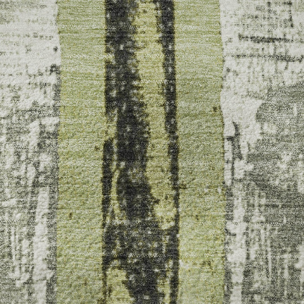 HomeRoots 5' X 8' Artichoke Green and Gray Striped Area Rug with UV Protection for Stylish Indoor & Outdoor Use 706405