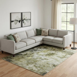 HomeRoots 9' X 12' Artichoke Green Striped Area Rug - Washable, UV Protected, Durable & Stylish for Any Room 706408