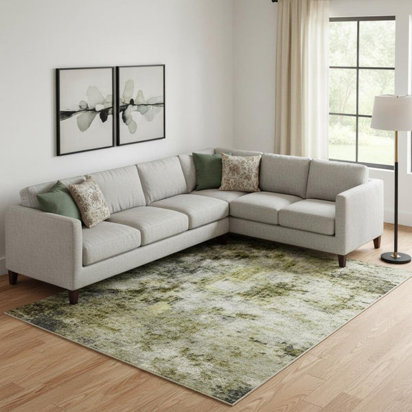 HomeRoots 9' X 12' Artichoke Green Striped Area Rug - Washable, UV Protected, Durable & Stylish for Any Room 706408