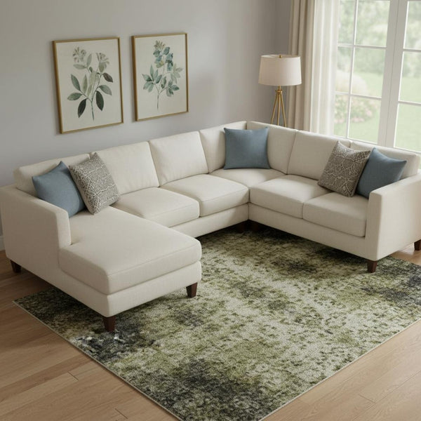 HomeRoots 10' Artichoke Green & Gray Striped Area Rug - Washable, UV Protected, Stain Resistant for Homes 706409