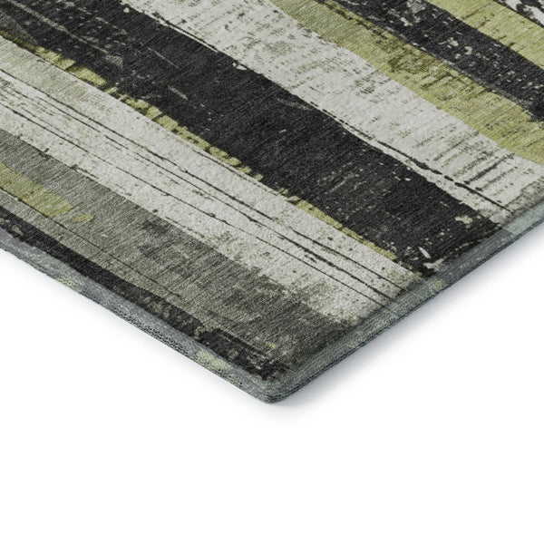 HomeRoots 10' Artichoke Green & Gray Striped Area Rug - Washable, UV Protected, Stain Resistant for Homes 706409