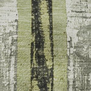 HomeRoots 10' Artichoke Green & Gray Striped Area Rug - Washable, UV Protected, Stain Resistant for Homes 706409