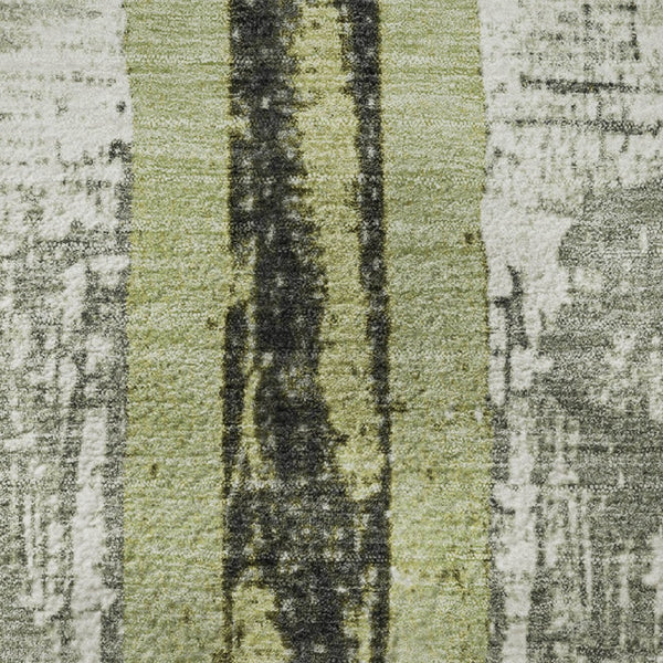 HomeRoots 10' Artichoke Green & Gray Striped Area Rug - Washable, UV Protected, Stain Resistant for Homes 706409