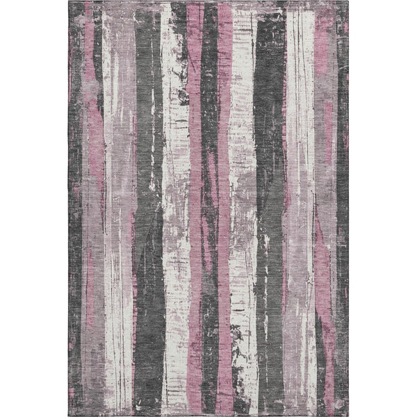 HomeRoots 5' Blush & Gray Striped Washable Area Rug - UV Protected, Durable, Easy-Care for Modern Homes 706411
