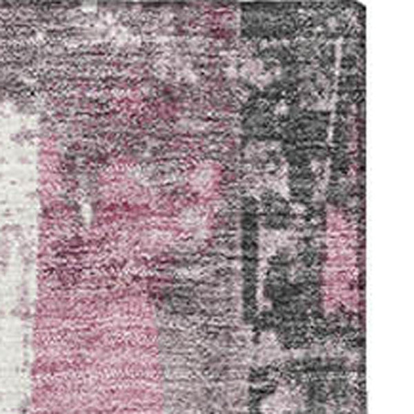 HomeRoots 5' Blush & Gray Striped Washable Area Rug - UV Protected, Durable, Easy-Care for Modern Homes 706411
