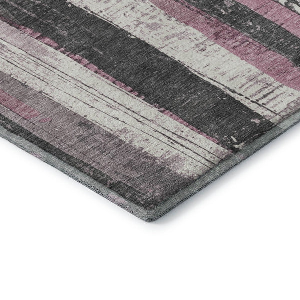 HomeRoots 8' Blush and Gray Striped Washable Round Rug – Durable, UV-Protected, Stylish for Indoor Spaces 706412