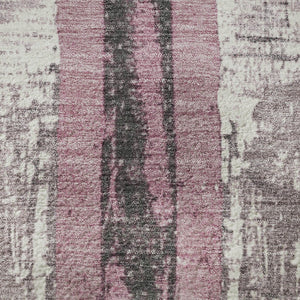 HomeRoots 8' Blush and Gray Striped Washable Round Rug – Durable, UV-Protected, Stylish for Indoor Spaces 706412