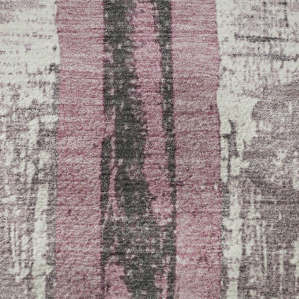 HomeRoots 8' Blush and Gray Striped Washable Round Rug – Durable, UV-Protected, Stylish for Indoor Spaces 706412