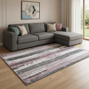 HomeRoots 8' X 10' Washable Blush and Gray Striped Area Rug - Durable, UV-Protected, Perfect for Busy Homes! 706413