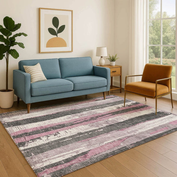 HomeRoots 10' Blush and Gray Striped Washable Area Rug with UV Protection - Stylish, Durable, and Low-Maintenance! 706415