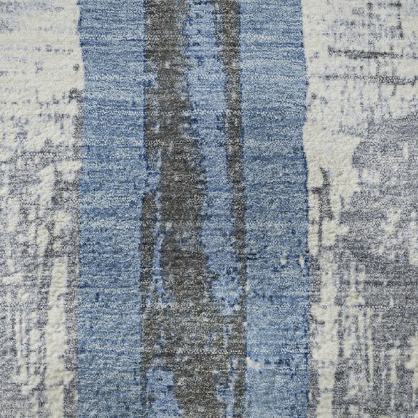 HomeRoots 8' Denim Blue and Gray Striped Washable Round Rug - Durable, Stain-Resistant, UV Protected Design! 706418