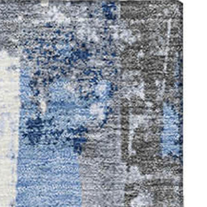 HomeRoots 8' X 10' Washable Denim Blue & Gray Striped Area Rug with UV Protection for Family-Friendly Spaces 706419