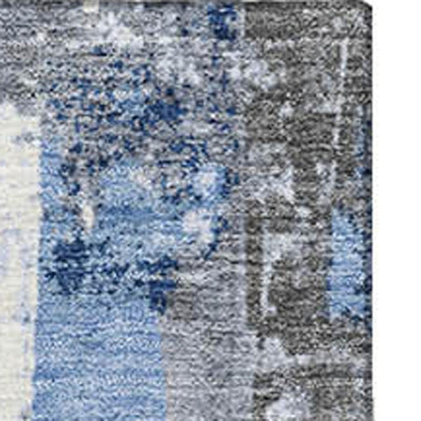 HomeRoots 10' Denim Blue & Gray Striped Washable Area Rug - Durable, UV-Protected for Homes with Kids & Pets 706421