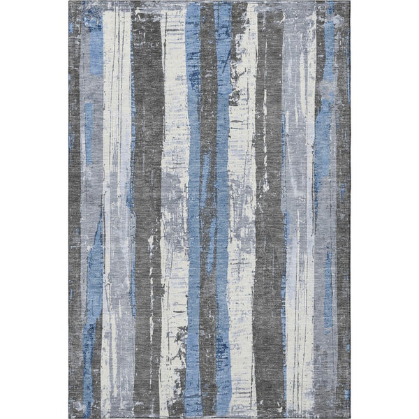 HomeRoots 10' Denim Blue & Gray Striped Washable Area Rug - Durable, UV-Protected for Homes with Kids & Pets 706421
