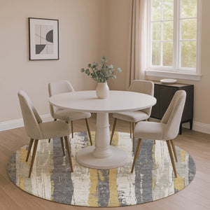 HomeRoots 8' Gold and Gray Striped Washable Round Rug - UV Protected, Stain Resistant for Busy Homes & Style 706424
