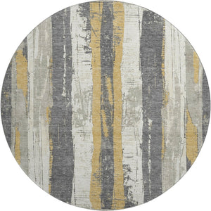 HomeRoots 8' Gold and Gray Striped Washable Round Rug - UV Protected, Stain Resistant for Busy Homes & Style 706424