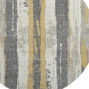 HomeRoots 8' Gold and Gray Striped Washable Round Rug - UV Protected, Stain Resistant for Busy Homes & Style 706424