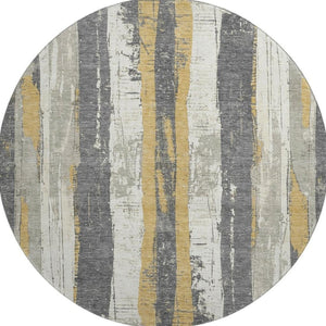HomeRoots 8' Gold and Gray Striped Washable Round Rug - UV Protected, Stain Resistant for Busy Homes & Style 706424