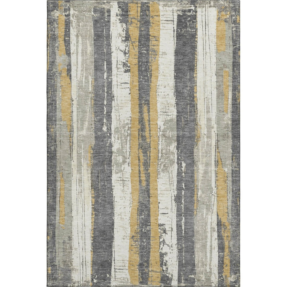 HomeRoots 9' X 12' Striped Gold and Gray Area Rug - Washable, UV Protected, Durable Design for Every Room 706426