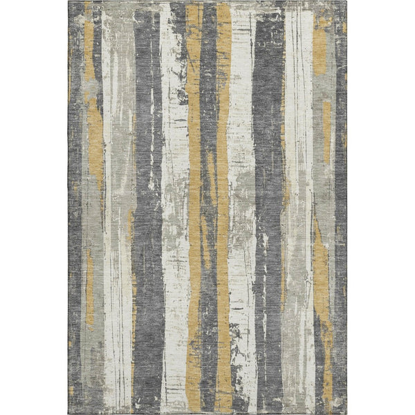 HomeRoots 9' X 12' Striped Gold and Gray Area Rug - Washable, UV Protected, Durable Design for Every Room 706426
