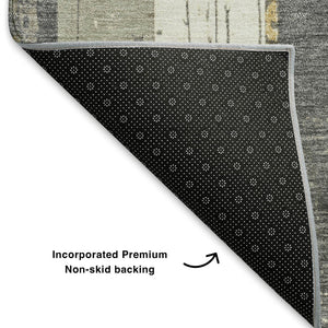 HomeRoots 9' X 12' Striped Gold and Gray Area Rug - Washable, UV Protected, Durable Design for Every Room 706426