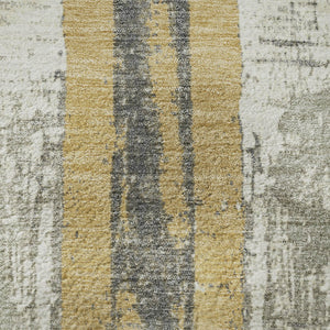 HomeRoots 9' X 12' Striped Gold and Gray Area Rug - Washable, UV Protected, Durable Design for Every Room 706426