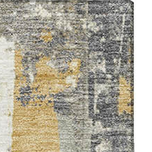 HomeRoots 9' X 12' Striped Gold and Gray Area Rug - Washable, UV Protected, Durable Design for Every Room 706426