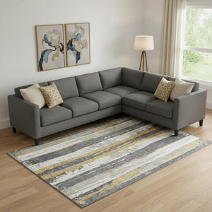 HomeRoots 10' X 14' Gold and Gray Striped Area Rug - Washable, Durable, UV Protected for High-Traffic Spaces 706427