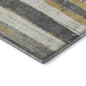 HomeRoots 10' X 14' Gold and Gray Striped Area Rug - Washable, Durable, UV Protected for High-Traffic Spaces 706427