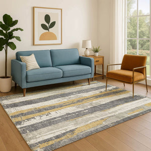 HomeRoots 10' X 14' Gold and Gray Striped Area Rug - Washable, Durable, UV Protected for High-Traffic Spaces 706427