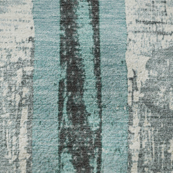 HomeRoots 8' Teal and Gray Striped Washable Round Rug - Durable, UV-Protected, Perfect for High-Traffic Areas 706430
