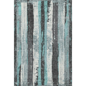 HomeRoots 8' X 10' Teal And Gray Striped Washable Area Rug - Durable, Stain-Resistant, UV Protected & Stylish! 706431