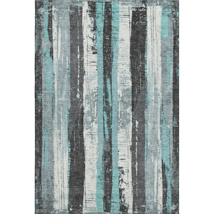 HomeRoots 9' X 12' Teal & Gray Striped Washable Area Rug - Durable, UV-Protected, Perfect for High-Traffic Spaces 706432