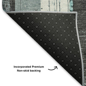 HomeRoots 9' X 12' Teal & Gray Striped Washable Area Rug - Durable, UV-Protected, Perfect for High-Traffic Spaces 706432
