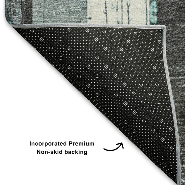 HomeRoots 9' X 12' Teal & Gray Striped Washable Area Rug - Durable, UV-Protected, Perfect for High-Traffic Spaces 706432