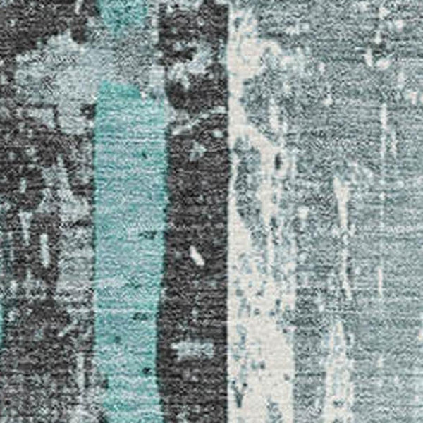 HomeRoots 9' X 12' Teal & Gray Striped Washable Area Rug - Durable, UV-Protected, Perfect for High-Traffic Spaces 706432