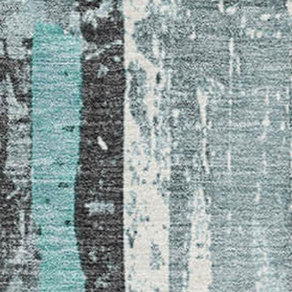 HomeRoots 10' X 14' Stylish Teal and Gray Striped Washable Area Rug with UV Protection for Busy Homes 706433