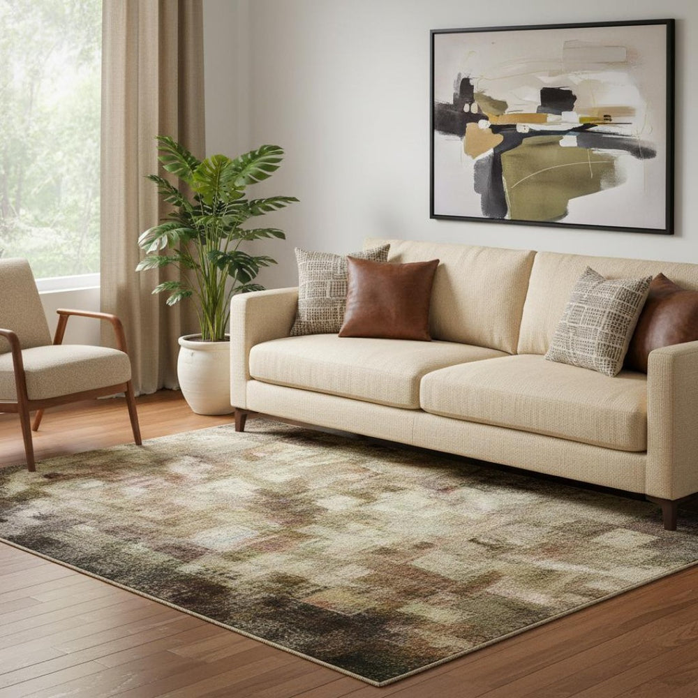 HomeRoots 5' Taupe Gold and Gray Striped Area Rug – Washable, UV-Protected, Durable Design for Every Room! 706435