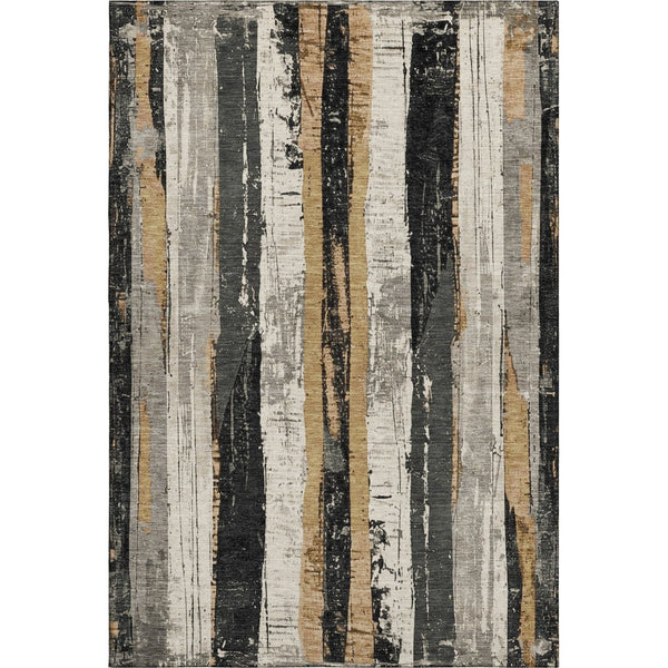 HomeRoots 5' Taupe Gold and Gray Striped Area Rug – Washable, UV-Protected, Durable Design for Every Room! 706435