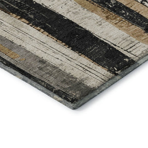HomeRoots 5' Taupe Gold and Gray Striped Area Rug – Washable, UV-Protected, Durable Design for Every Room! 706435