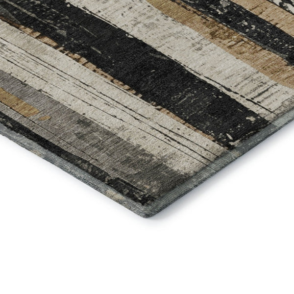 HomeRoots 5' Taupe Gold and Gray Striped Area Rug – Washable, UV-Protected, Durable Design for Every Room! 706435