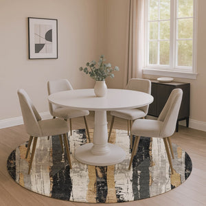 HomeRoots 8' Stylish Taupe Gold and Gray Striped Round Washable Rug with UV Protection for Busy Homes 706436