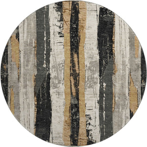 HomeRoots 8' Stylish Taupe Gold and Gray Striped Round Washable Rug with UV Protection for Busy Homes 706436