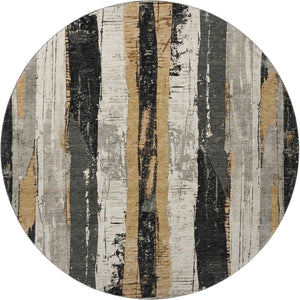 HomeRoots 8' Stylish Taupe Gold and Gray Striped Round Washable Rug with UV Protection for Busy Homes 706436
