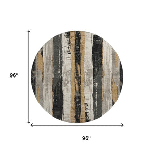 HomeRoots 8' Stylish Taupe Gold and Gray Striped Round Washable Rug with UV Protection for Busy Homes 706436