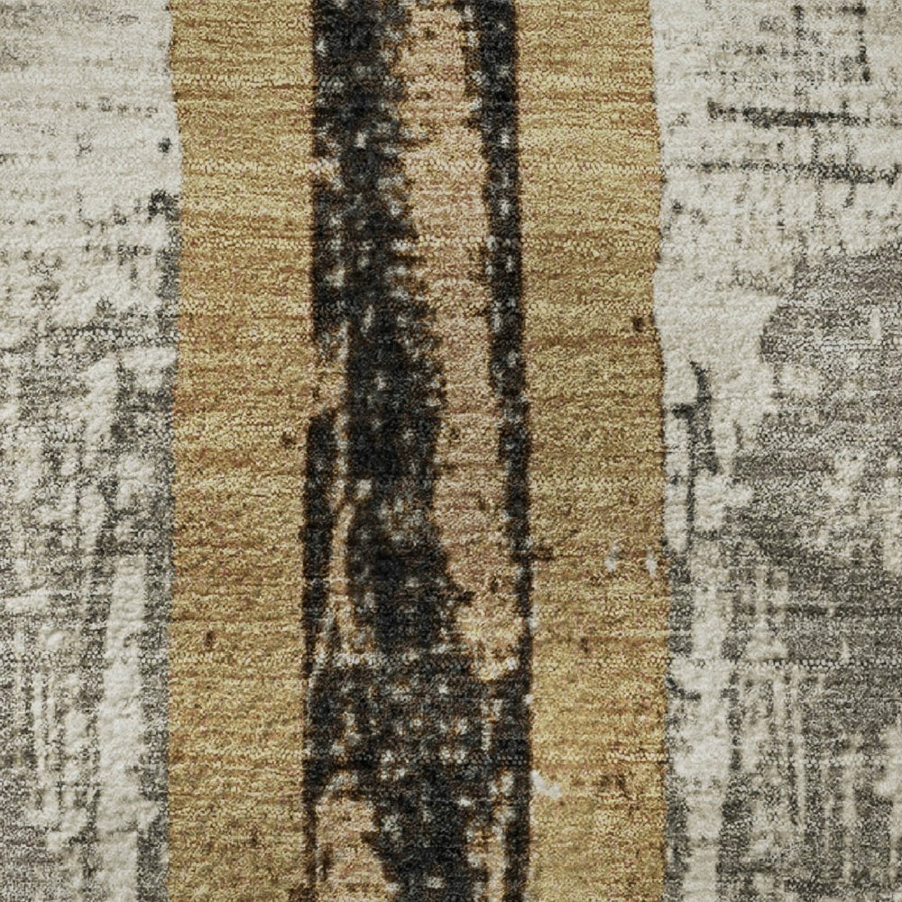 HomeRoots 10' X 14' Striped Area Rug in Taupe, Gold & Gray - Washable, UV Protected, Perfect for Family Spaces! 706439