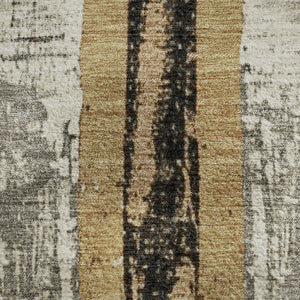 HomeRoots 10' X 14' Striped Area Rug in Taupe, Gold & Gray - Washable, UV Protected, Perfect for Family Spaces! 706439