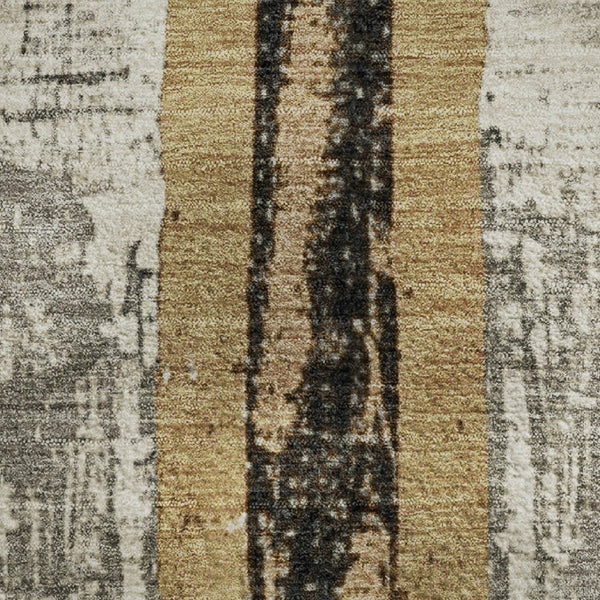HomeRoots 10' X 14' Striped Area Rug in Taupe, Gold & Gray - Washable, UV Protected, Perfect for Family Spaces! 706439