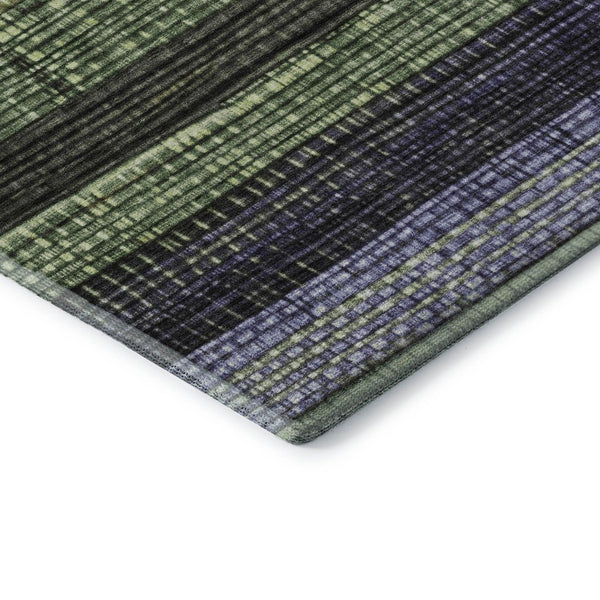 HomeRoots 8' Artichoke Green and Purple Striped Washable Round Rug – Durable, UV-Protected, Non-Slip Design 706442