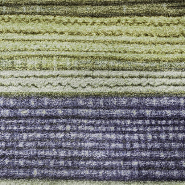 HomeRoots 8' Artichoke Green and Purple Striped Washable Round Rug – Durable, UV-Protected, Non-Slip Design 706442